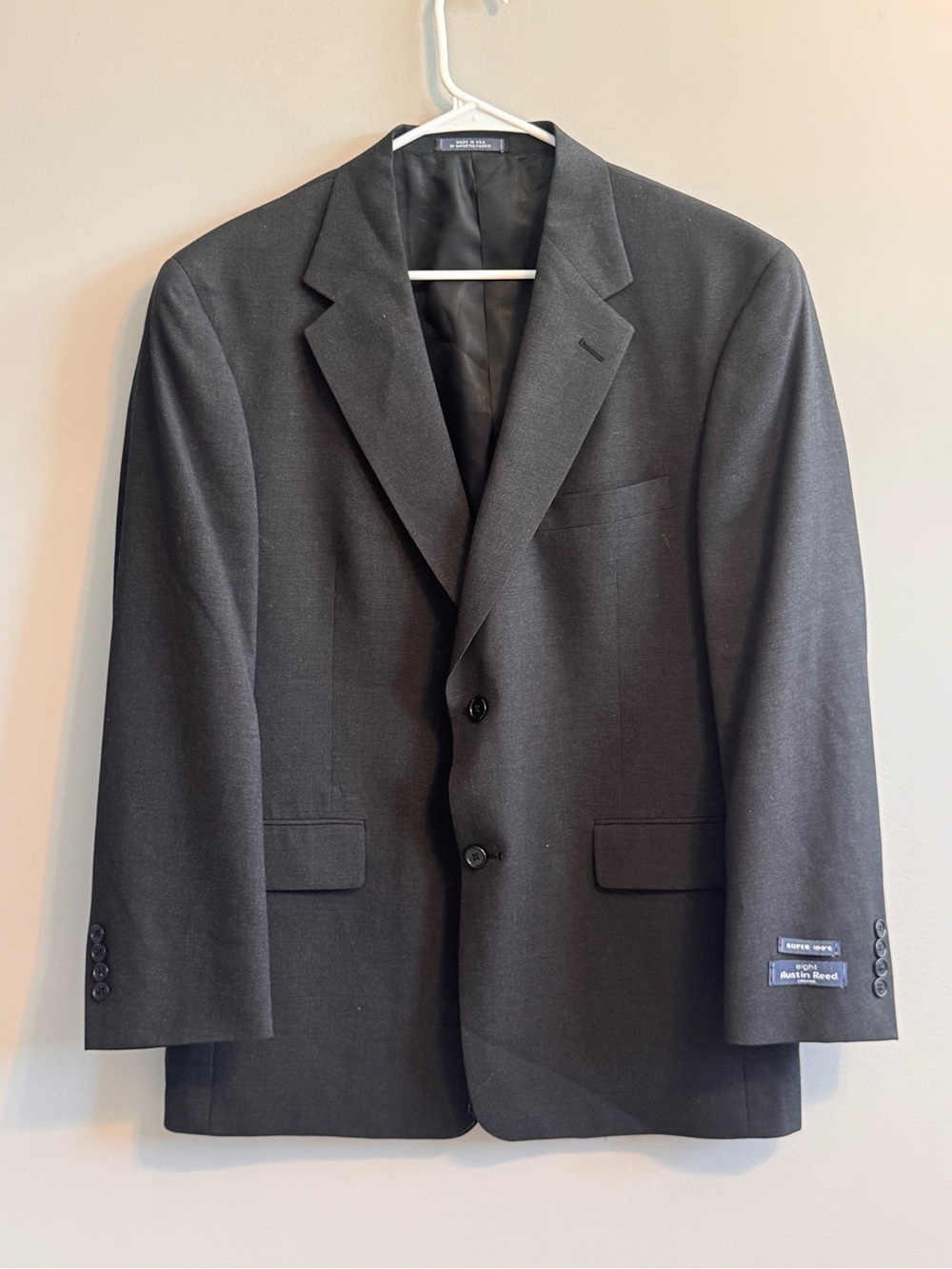Austin Reed Super 100’s Wool Sport Coat Blazer Gray 44S Made in USA